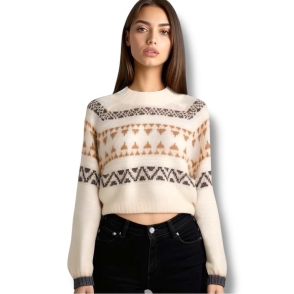Boho Chic Aztec & Geometric Crop-top Knit Sweater - Picture 1 of 4